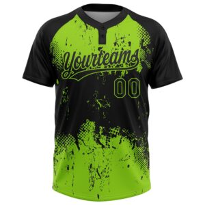 Black Neon Green 3D Pattern Abstract Splatter Grunge Art Two Button Unisex Softball Jersey Custom Team Softball Jersey 2 pi9gke.jpg