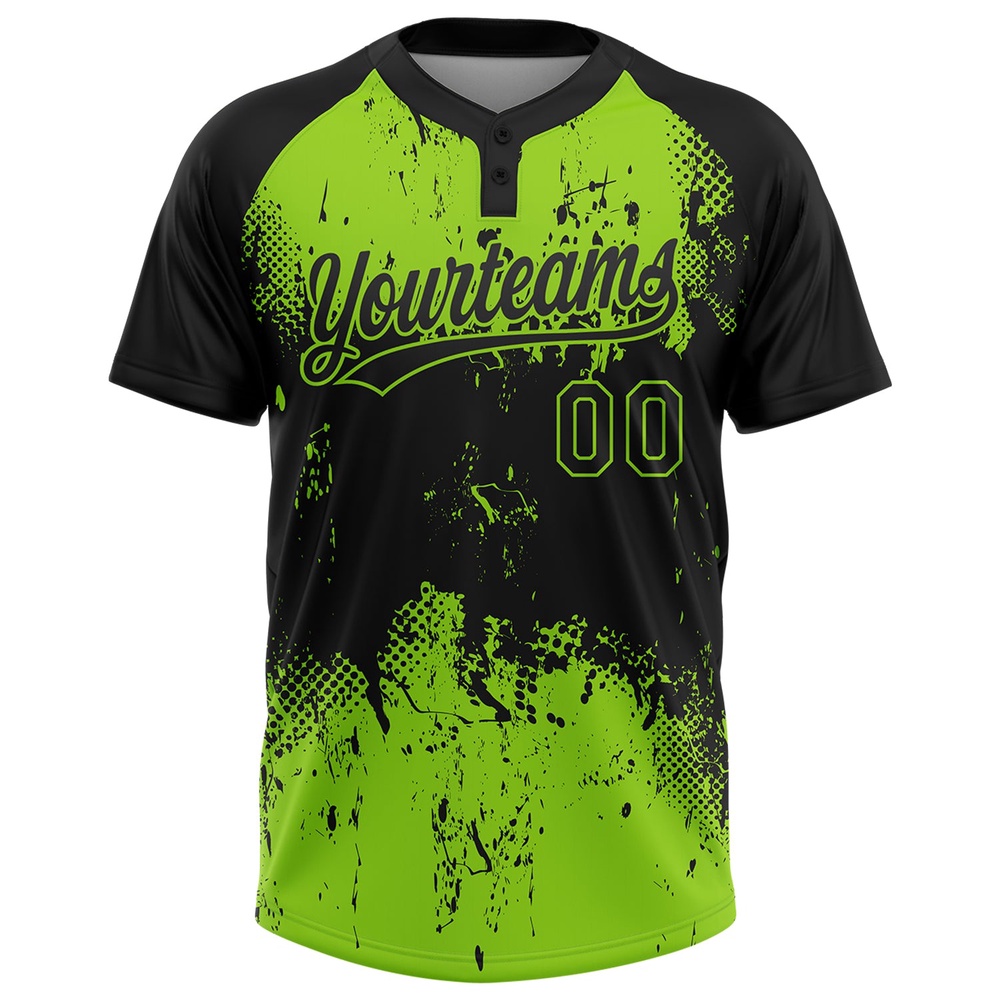 Black Neon Green 3D Pattern Abstract Splatter Grunge Art Two Button Unisex Softball Jersey, Custom Team Softball Jersey Black Neon Green 3D Pattern Abstract Splatter Grunge Art Two Button Unisex Softball Jersey, Custom Team Softball Jersey