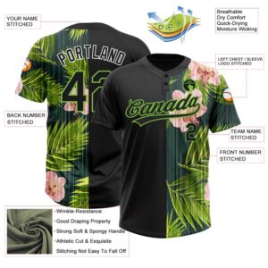 Black Neon Green 3D Pattern Hawaii Tropical Palm Leaves With Orchids Two Button Unisex Softball Jersey Custom Team Softball Jersey 3 k3ssfb.jpg