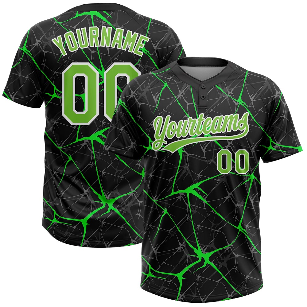 Black Neon Green Kelly Green 3D Pattern Two Button Unisex Softball Jersey, Custom Team Softball Jersey Black Neon Green Kelly Green 3D Pattern Two Button Unisex Softball Jersey, Custom Team Softball Jersey