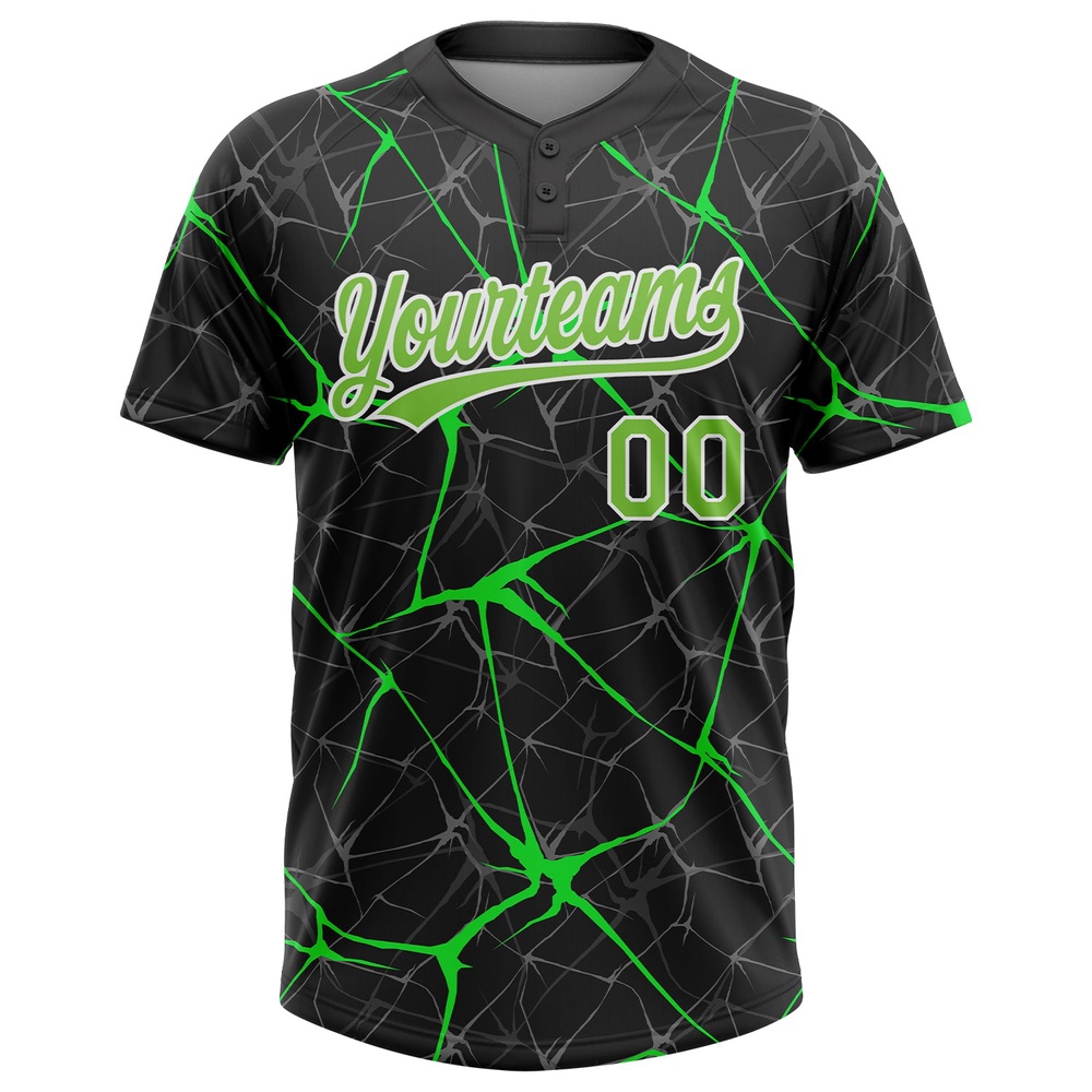 Black Neon Green Kelly Green 3D Pattern Two Button Unisex Softball Jersey, Custom Team Softball Jersey Black Neon Green Kelly Green 3D Pattern Two Button Unisex Softball Jersey, Custom Team Softball Jersey