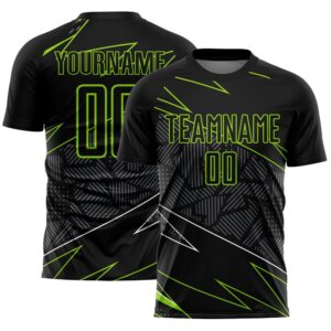 Black Neon Green Lines Sublimation Soccer Uniform…
