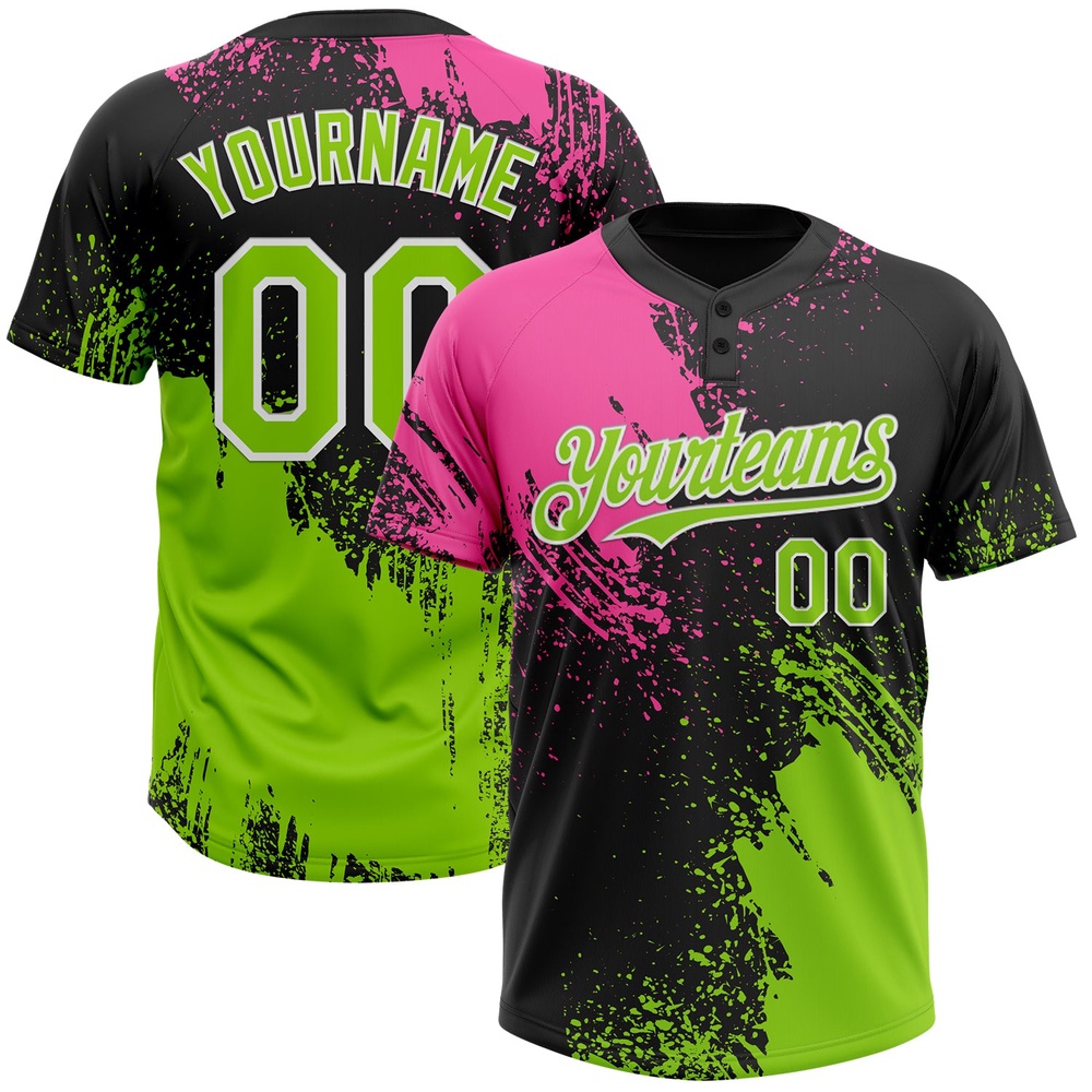 Black Neon Green Pink 3D Pattern Abstract Brush Stroke Two Button Unisex Softball Jersey, Custom Team Softball Jersey Black Neon Green Pink 3D Pattern Abstract Brush Stroke Two Button Unisex Softball Jersey, Custom Team Softball Jersey