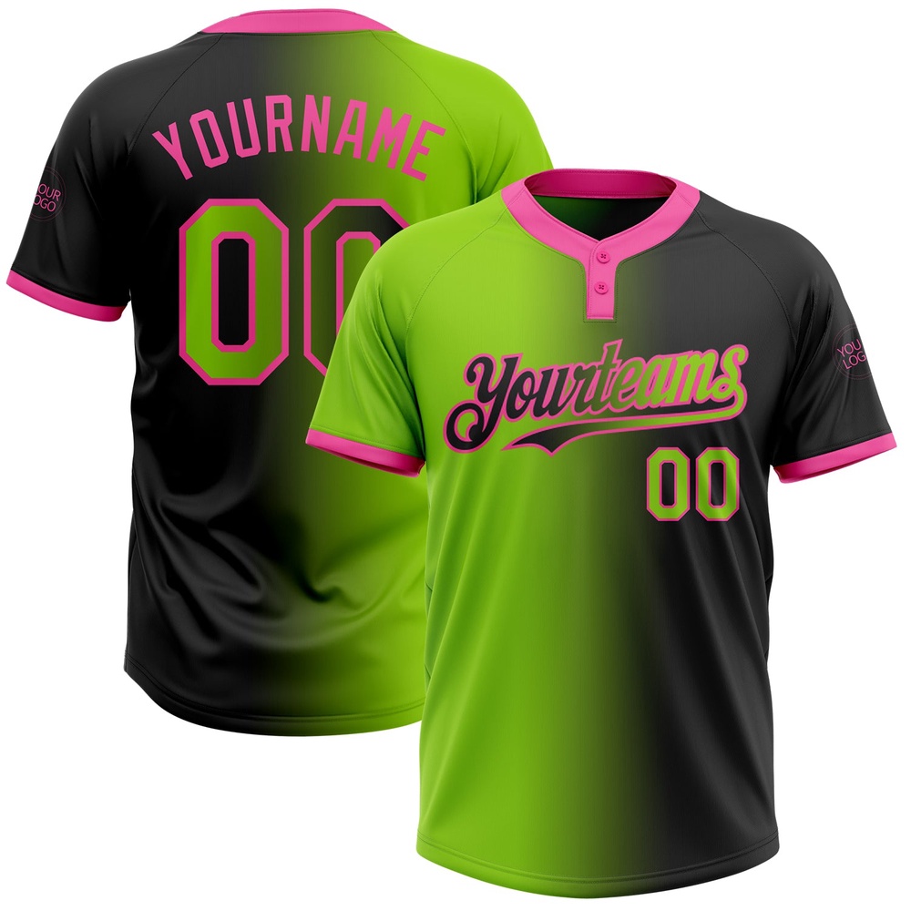 Black Neon Green Pink Gradient Fashion Two Button Unisex Softball Jersey, Custom Team Softball Jersey