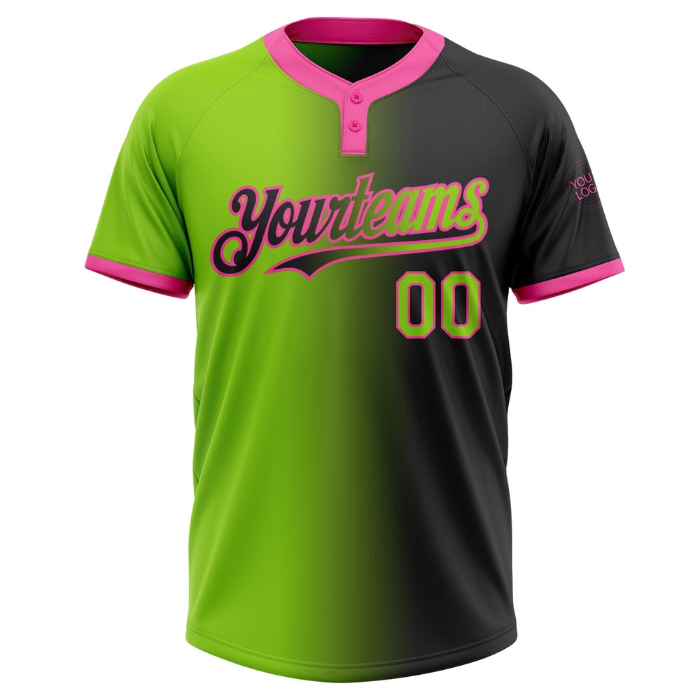 Black Neon Green Pink Gradient Fashion Two Button Unisex Softball Jersey, Custom Team Softball Jersey
