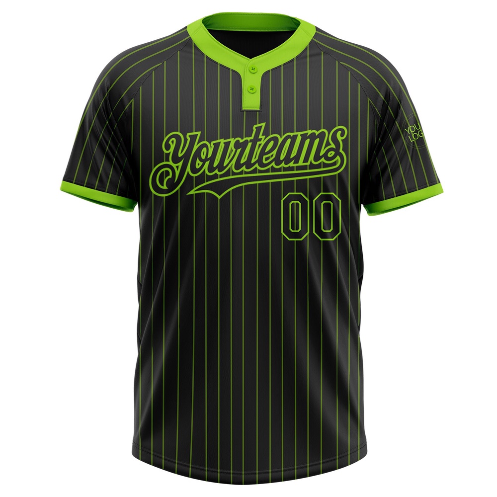 Black Neon Green Pinstripe Neon Green Two Button Unisex Softball Jersey, Custom Team Softball Jersey