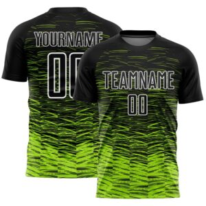 Black Neon Green White Line Sublimation Soccer…