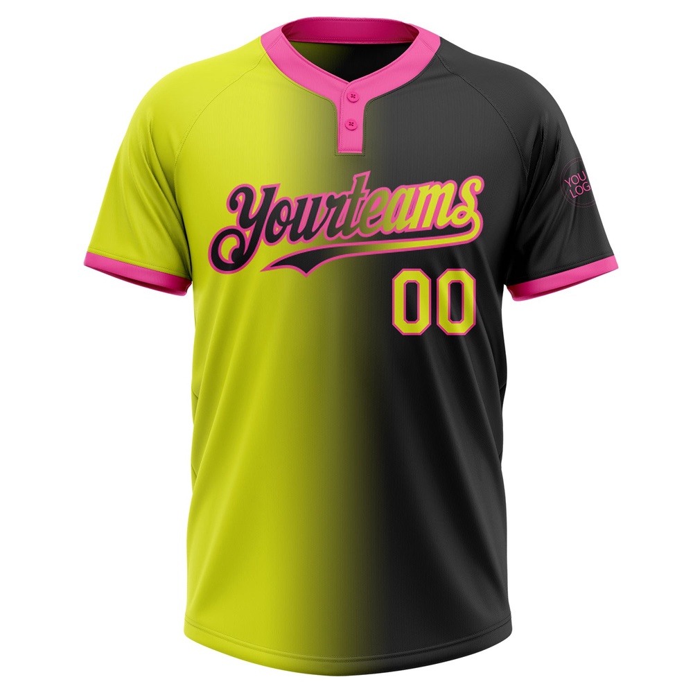 Black Neon Yellow Pink Gradient Fashion Two Button Unisex Softball Jersey, Custom Team Softball Jersey