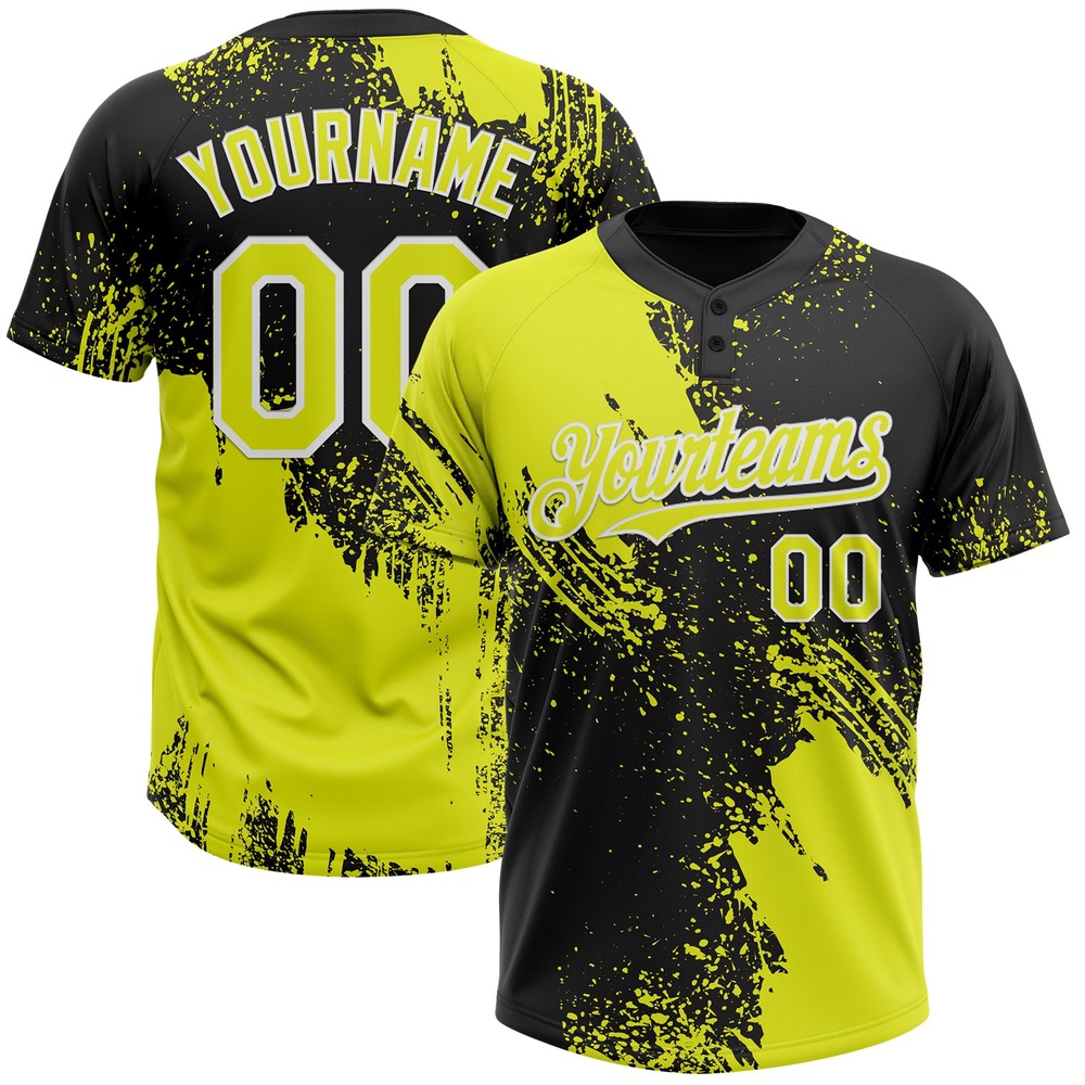 Black Neon Yellow White 3D Pattern Abstract Brush Stroke Two Button Unisex Softball Jersey, Custom Team Softball Jersey Black Neon Yellow White 3D Pattern Abstract Brush Stroke Two Button Unisex Softball Jersey, Custom Team Softball Jersey