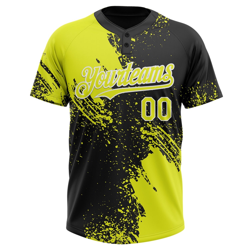 Black Neon Yellow White 3D Pattern Abstract Brush Stroke Two Button Unisex Softball Jersey, Custom Team Softball Jersey Black Neon Yellow White 3D Pattern Abstract Brush Stroke Two Button Unisex Softball Jersey, Custom Team Softball Jersey