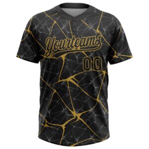 Black Old Gold 3D Pattern Abstract Network Two Button Unisex Softball Jersey Custom Team Softball Jersey 2 uozsys.jpg