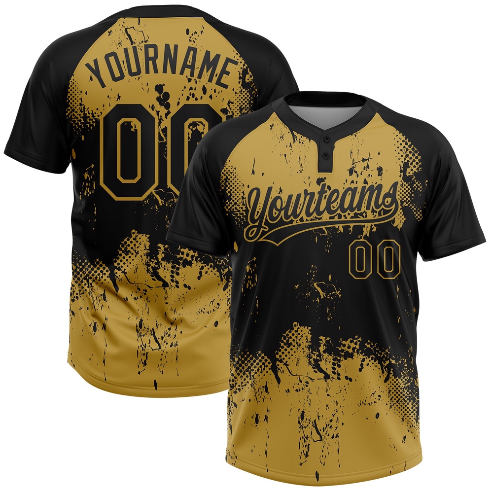 Black Old Gold 3D Pattern Abstract Splatter Grunge Art Two Button Unisex Softball Jersey, Custom Team Softball Jersey Black Old Gold 3D Pattern Abstract Splatter Grunge Art Two Button Unisex Softball Jersey, Custom Team Softball Jersey