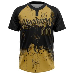 Black Old Gold 3D Pattern Abstract Splatter Grunge Art Two Button Unisex Softball Jersey Custom Team Softball Jersey 2 wmr5bb.jpg