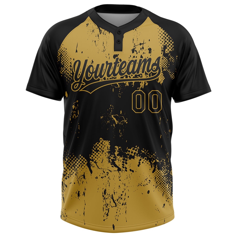 Black Old Gold 3D Pattern Abstract Splatter Grunge Art Two Button Unisex Softball Jersey, Custom Team Softball Jersey Black Old Gold 3D Pattern Abstract Splatter Grunge Art Two Button Unisex Softball Jersey, Custom Team Softball Jersey