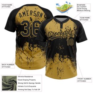 Black Old Gold 3D Pattern Abstract Splatter Grunge Art Two Button Unisex Softball Jersey Custom Team Softball Jersey 3 b09rns.jpg