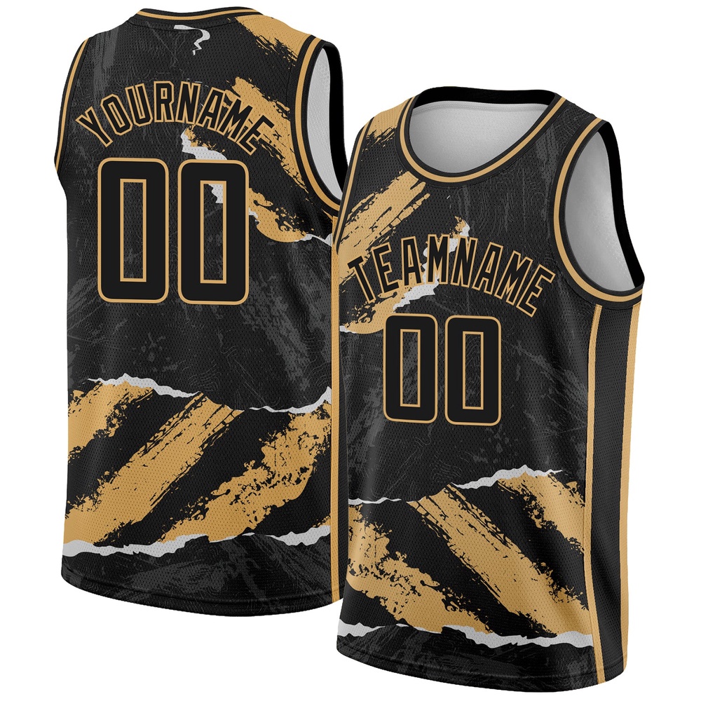 Black Old Gold 3D Pattern Design Torn Paper Style Authentic Basketball Jersey, Custom Team Soccer Jersey Shirt