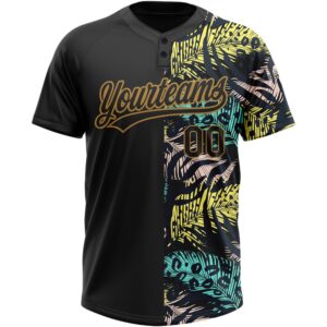 Black Old Gold 3D Pattern Hawaii Tropical Palm Leaves With Animal Print Two Button Unisex Softball Jersey Custom Team Softball Jersey 2 gif9kv.jpg