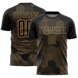 Black Old Gold Abstract Hexagon Sublimation Soccer…