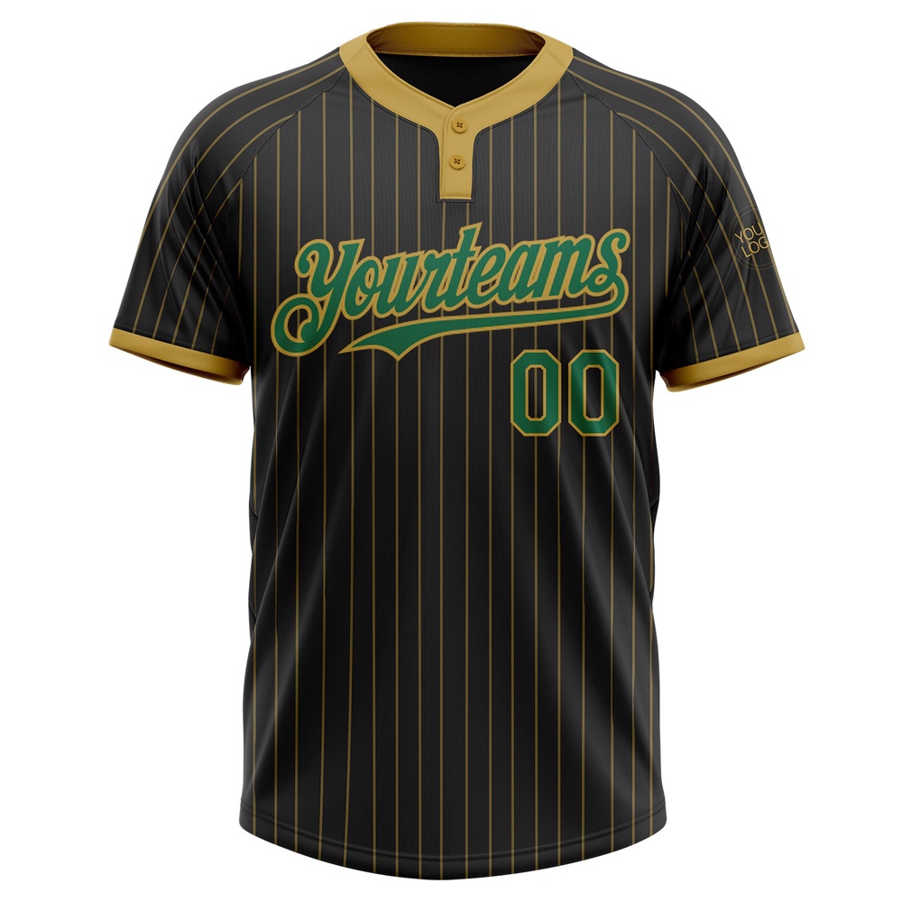 Black Old Gold Pinstripe Kelly Green Two Button Unisex Softball Jersey, Custom Team Softball Jersey Black Old Gold Pinstripe Kelly Green Two Button Unisex Softball Jersey, Custom Team Softball Jersey