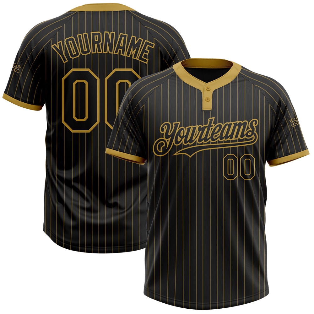 Black Old Gold Pinstripe Old Gold Two Button Unisex Softball Jersey, Custom Team Softball Jersey