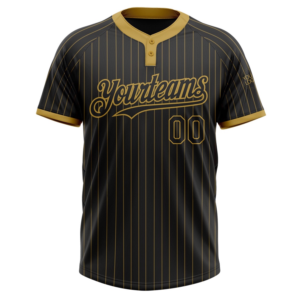 Black Old Gold Pinstripe Old Gold Two Button Unisex Softball Jersey, Custom Team Softball Jersey