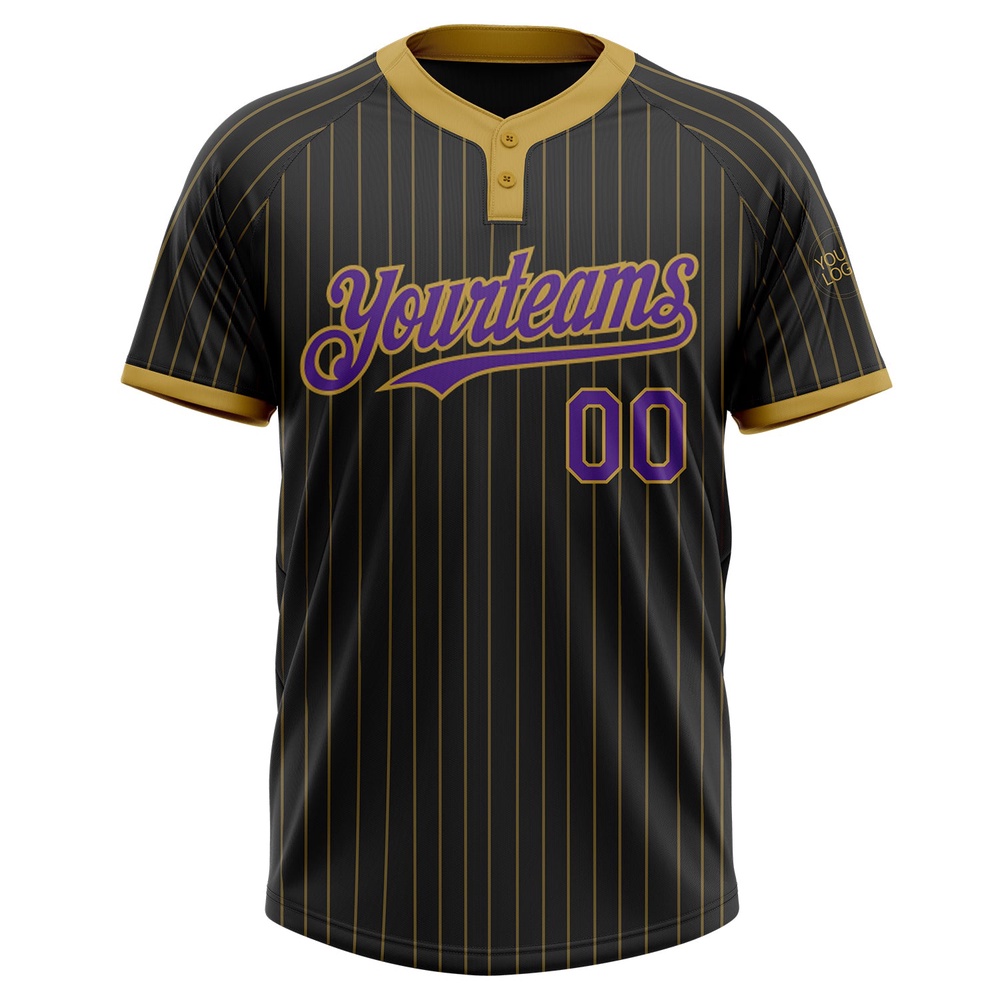 Black Old Gold Pinstripe Purple Two Button Unisex Softball Jersey, Custom Team Softball Jersey