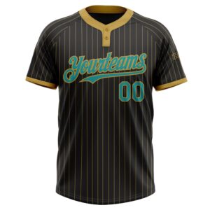 Black Old Gold Pinstripe Teal Two Button Unisex Softball Jersey Custom Team Softball Jersey 2 caymxu.jpg