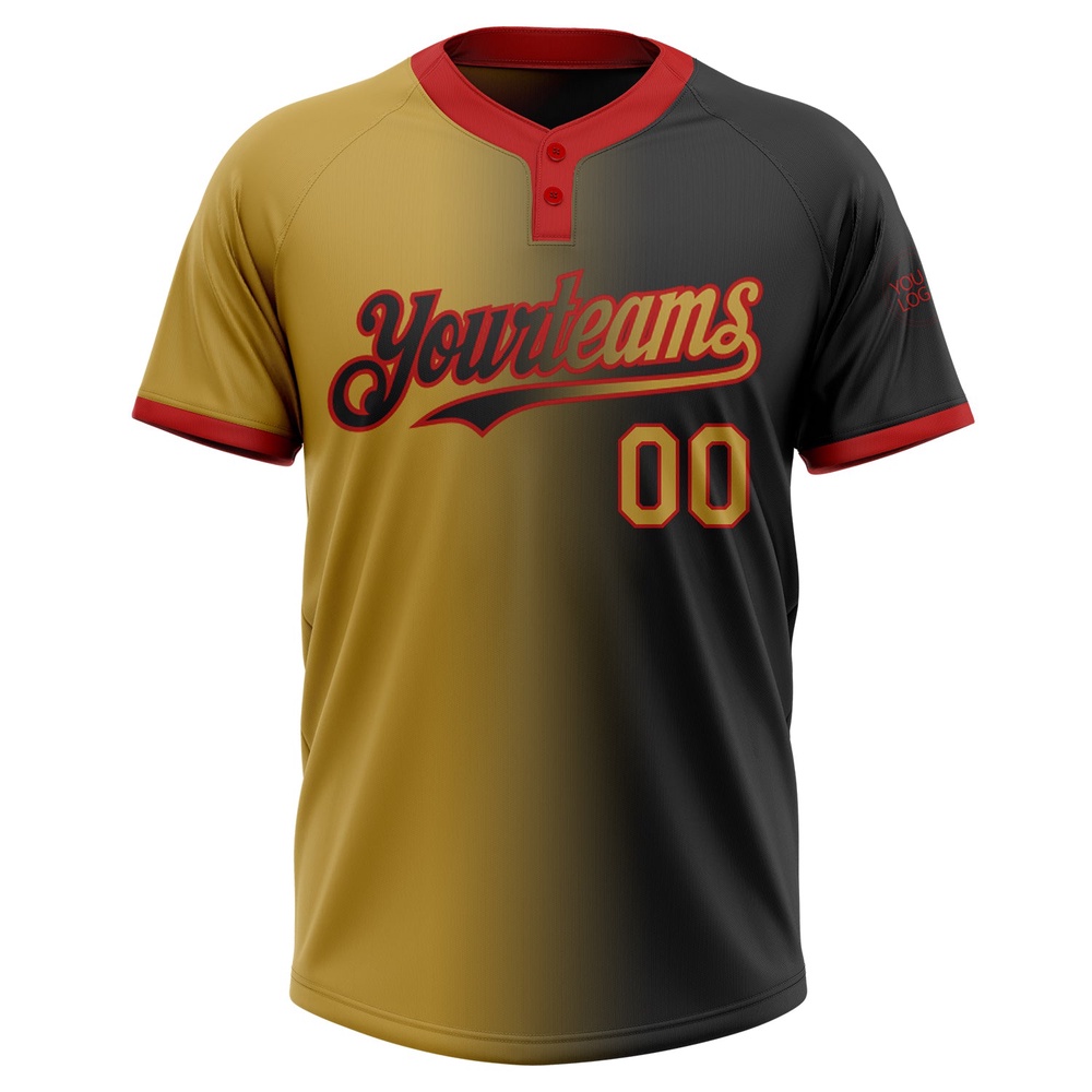 Black Old Gold Red Gradient Fashion Two Button Unisex Softball Jersey, Custom Team Softball Jersey Black Old Gold Red Gradient Fashion Two Button Unisex Softball Jersey, Custom Team Softball Jersey