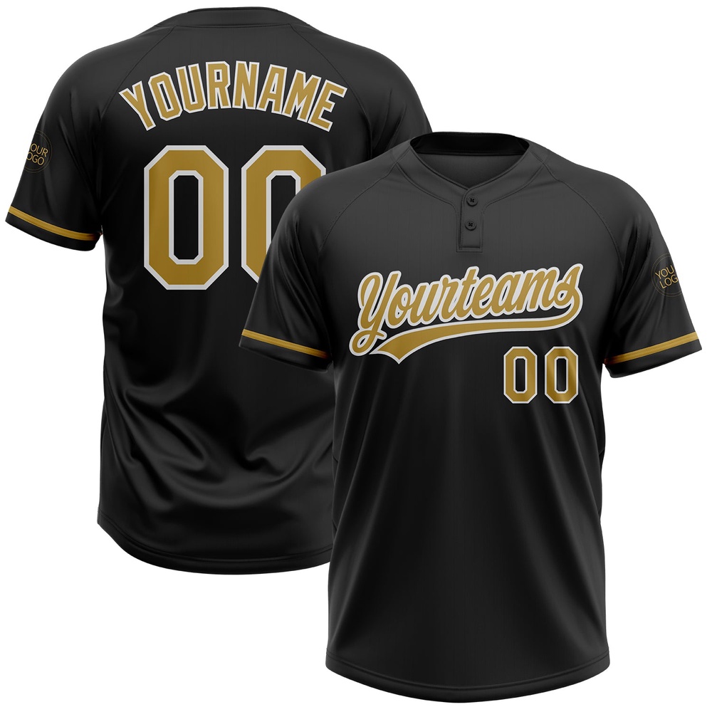 Black Old Gold White Two Button Unisex Softball Jersey, Custom Team Softball Jersey Black Old Gold White Two Button Unisex Softball Jersey, Custom Team Softball Jersey
