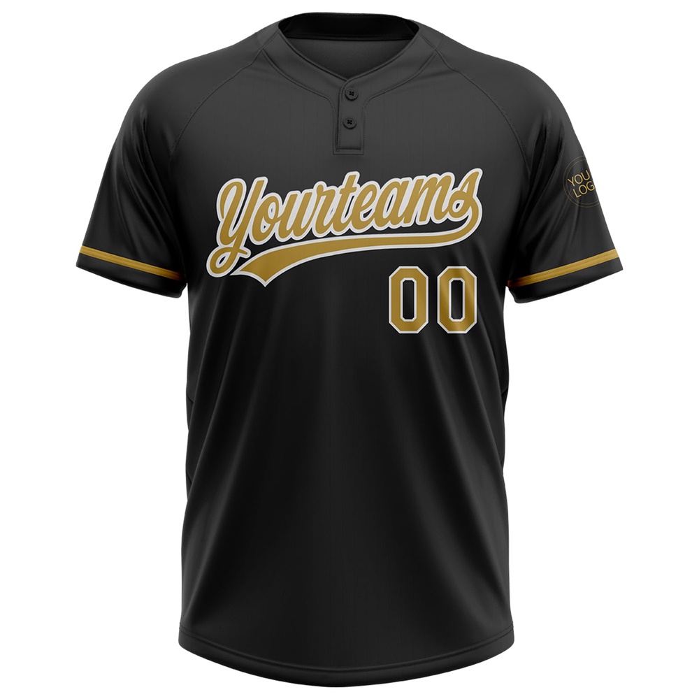 Black Old Gold White Two Button Unisex Softball Jersey, Custom Team Softball Jersey Black Old Gold White Two Button Unisex Softball Jersey, Custom Team Softball Jersey