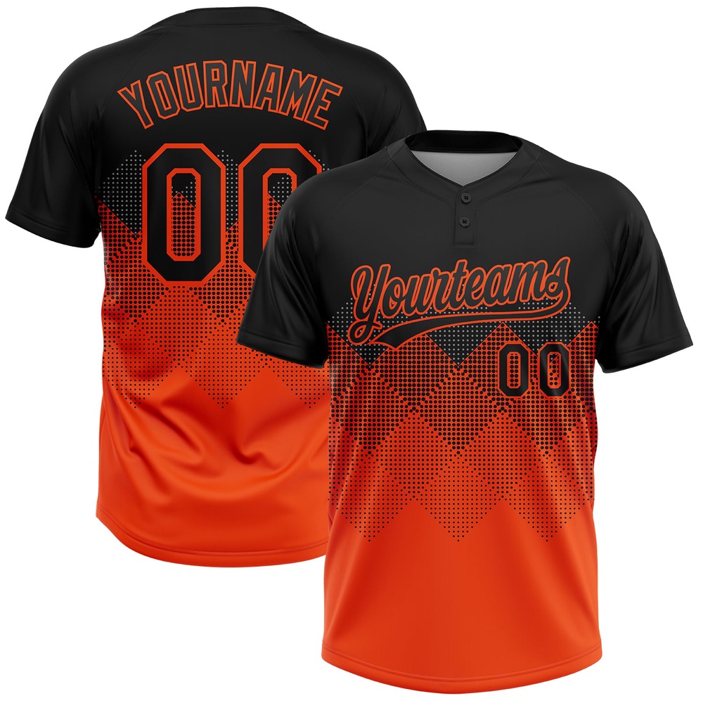 Black Orange 3D Pattern Gradient Square Shapes Two Button Unisex Softball Jersey, Custom Team Softball Jersey
