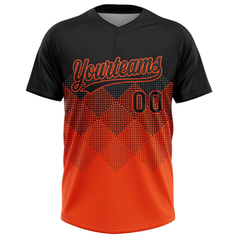 Black Orange 3D Pattern Gradient Square Shapes Two Button Unisex Softball Jersey, Custom Team Softball Jersey