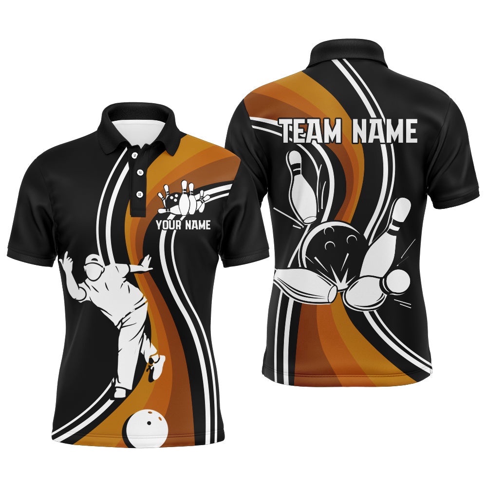 Black&Orange Bowling Polo Shirt For Men Bowling Polo Shirt Bowling Team League Shirt, Personalized Bowling Team Shirt Black&Orange Bowling Polo Shirt For Men Bowling Polo Shirt Bowling Team League Shirt, Personalized Bowling Team Shirt