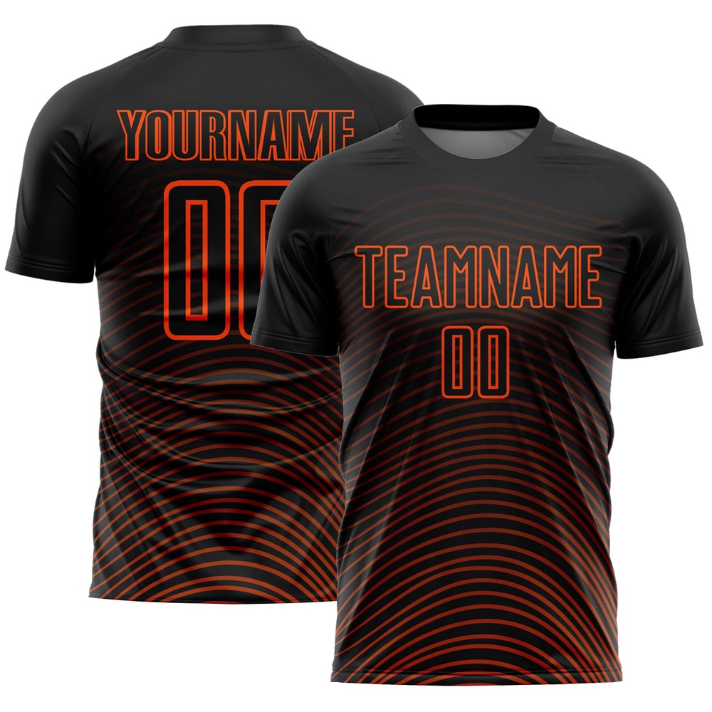 Black Orange Gradient Geometric Lines Sublimation Soccer Uniform Jersey, Custom Team Soccer Jersey Shirt Black Orange Gradient Geometric Lines Sublimation Soccer Uniform Jersey, Custom Team Soccer Jersey Shirt