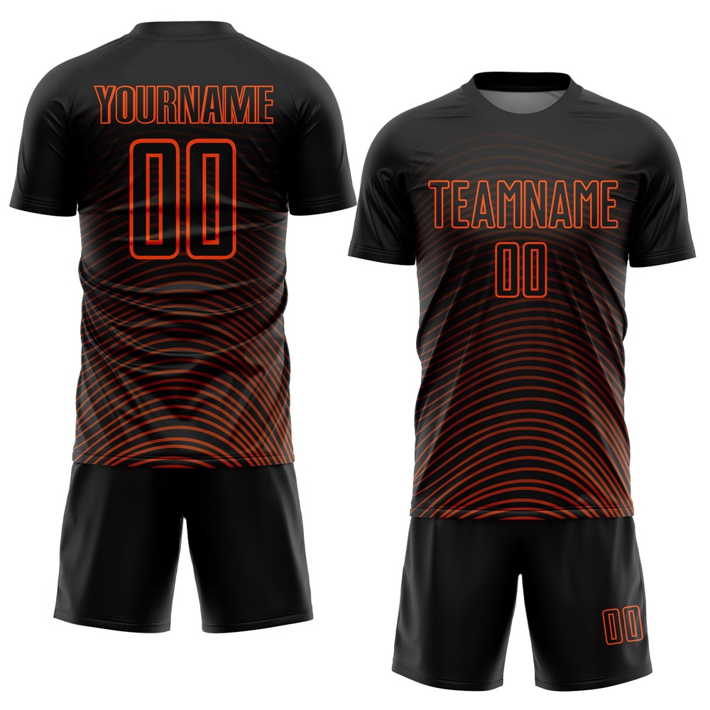 Black Orange Gradient Geometric Lines Sublimation Soccer Uniform Jersey, Custom Team Soccer Jersey Shirt Black Orange Gradient Geometric Lines Sublimation Soccer Uniform Jersey, Custom Team Soccer Jersey Shirt
