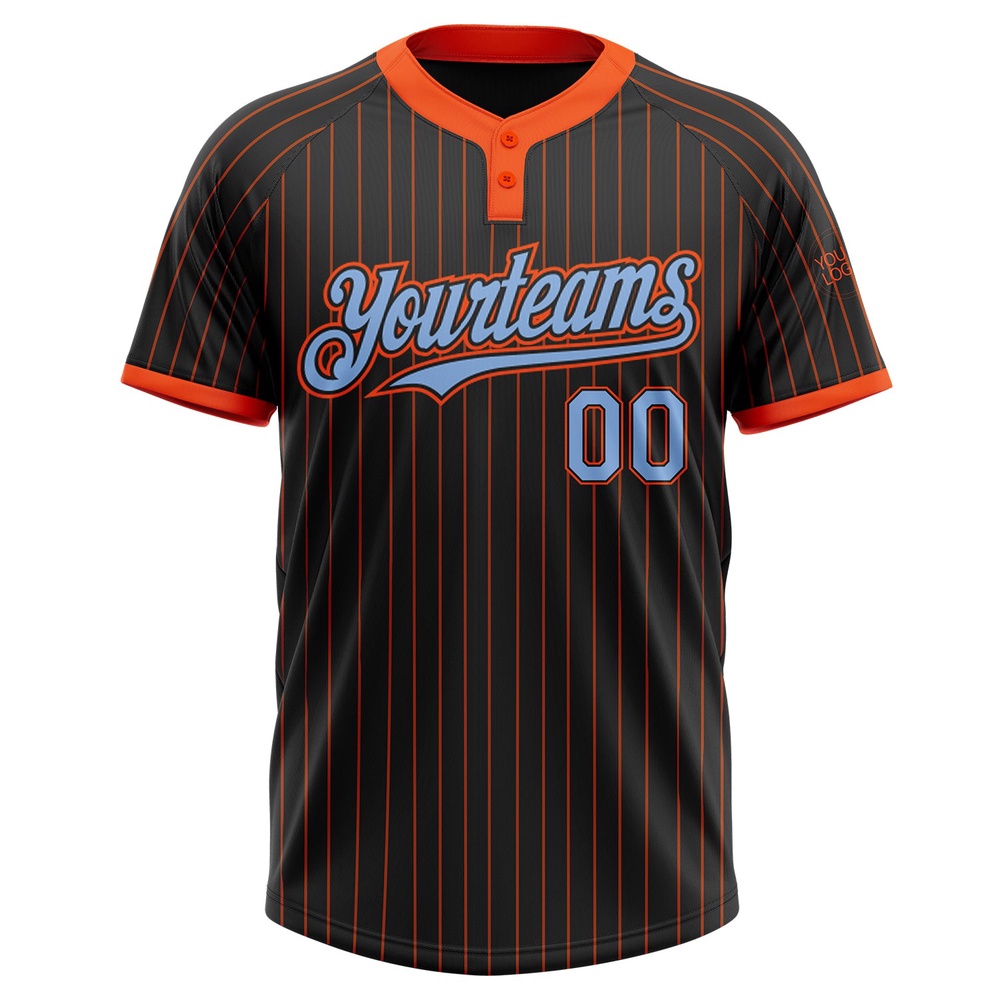 Black Orange Pinstripe Light Blue Two Button Unisex Softball Jersey, Custom Team Softball Jersey