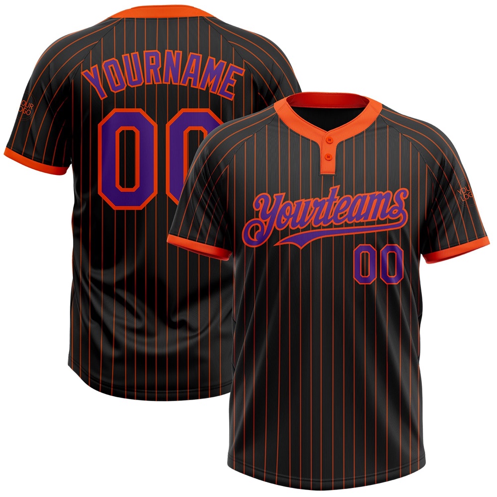 Black Orange Pinstripe Purple Two Button Unisex Softball Jersey, Custom Team Softball Jersey