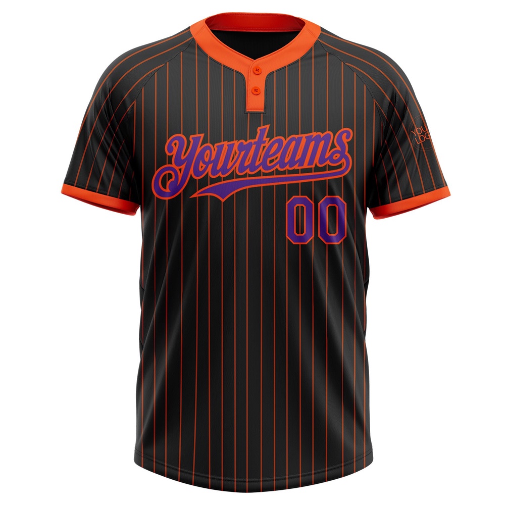 Black Orange Pinstripe Purple Two Button Unisex Softball Jersey, Custom Team Softball Jersey
