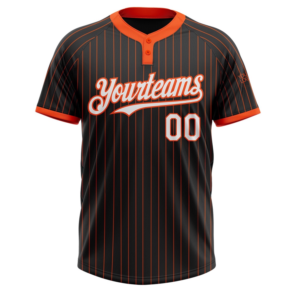 Black Orange Pinstripe White Two Button Unisex Softball Jersey, Custom Team Softball Jersey