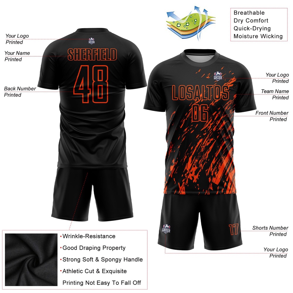 Black Orange Sublimation Soccer Uniform Jersey, Custom Team Soccer Jersey Shirt