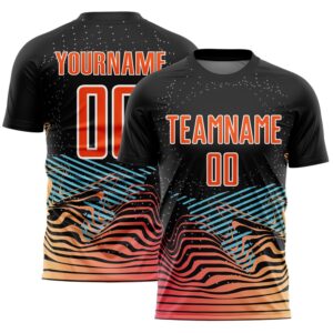 Black Orange White Lines Sublimation Soccer Uniform…