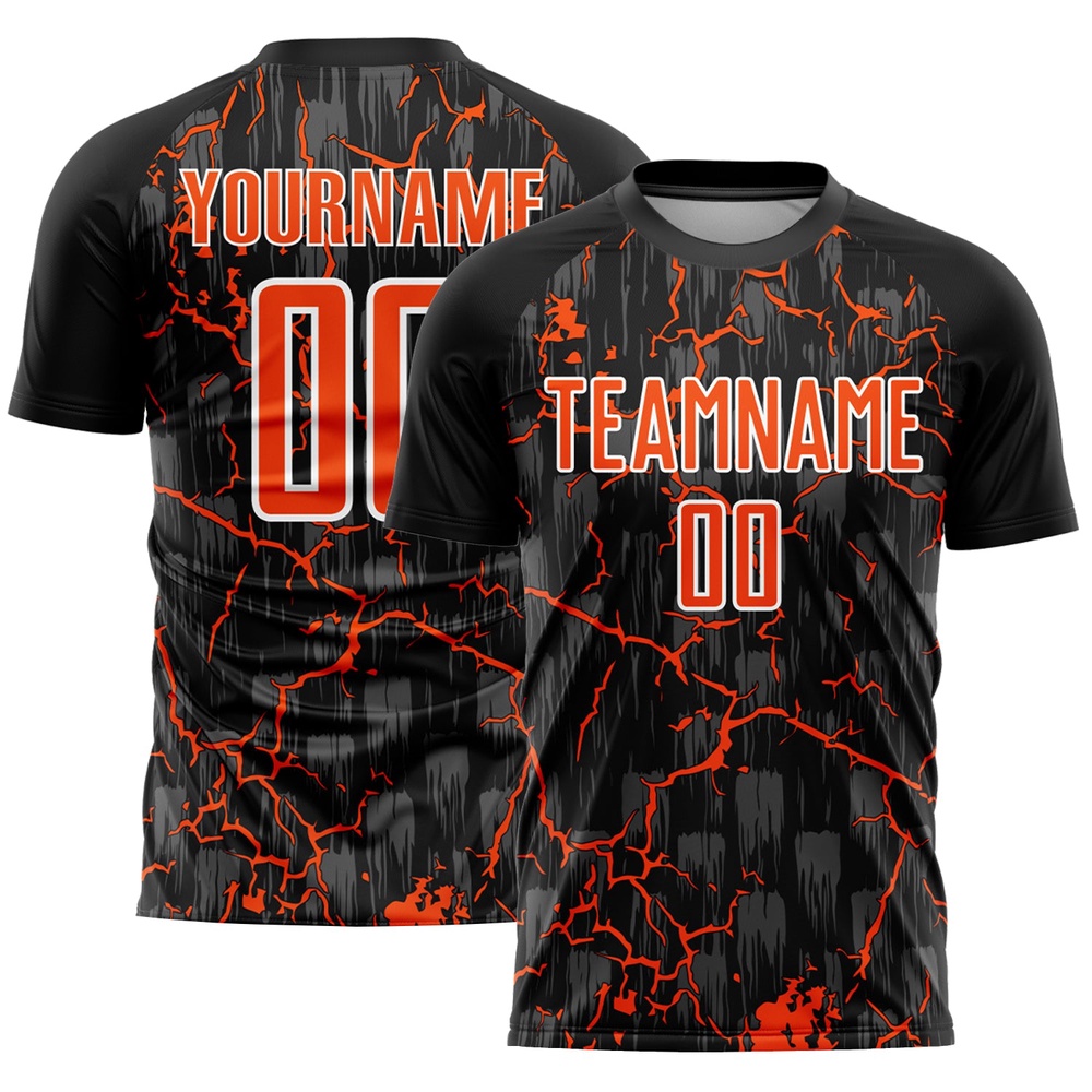Black Orange White Pink Lightning Sublimation Soccer Uniform Jersey, Custom Team Soccer Jersey Shirt