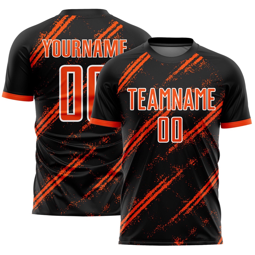 Black Orange White Sublimation Soccer Uniform Jersey, Custom Team Soccer Jersey Shirt