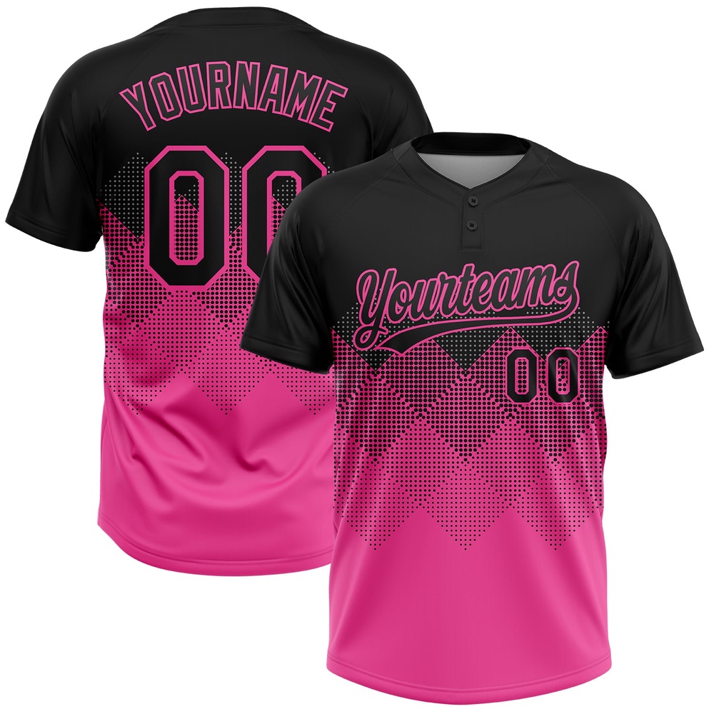 Black Pink 3D Pattern Gradient Square Shapes Two Button Unisex Softball Jersey, Custom Team Softball Jersey