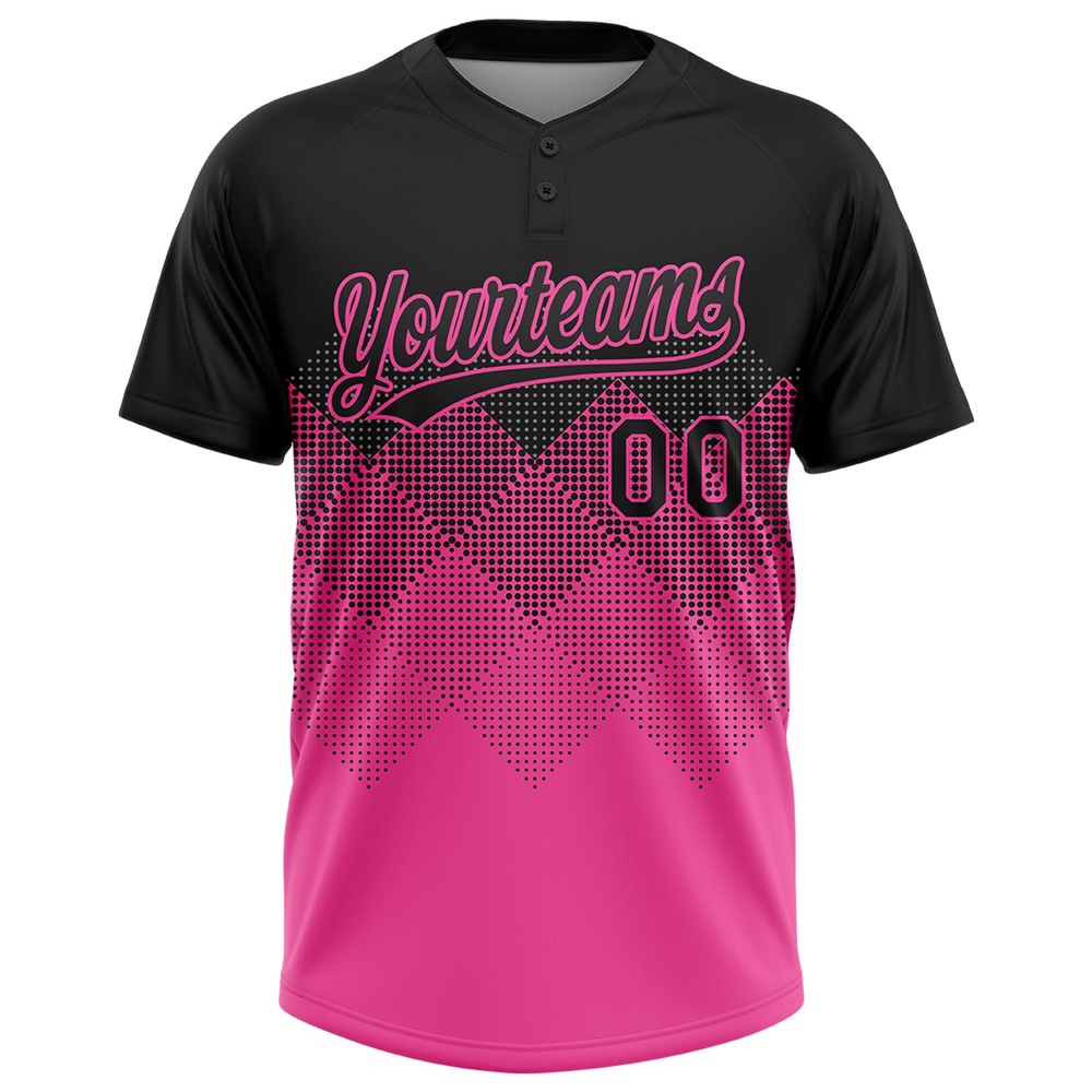 Black Pink 3D Pattern Gradient Square Shapes Two Button Unisex Softball Jersey, Custom Team Softball Jersey