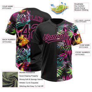 Black Pink 3D Pattern Hawaii Tropical Palm Leaves Two Button Unisex Softball Jersey Custom Team Softball Jersey 3 udaxa6.jpg
