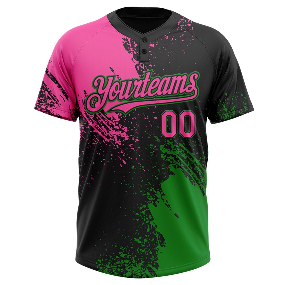 Black Pink Grass Green 3D Pattern Abstract Brush Stroke Two Button Unisex Softball Jersey, Custom Team Softball Jersey Black Pink Grass Green 3D Pattern Abstract Brush Stroke Two Button Unisex Softball Jersey, Custom Team Softball Jersey