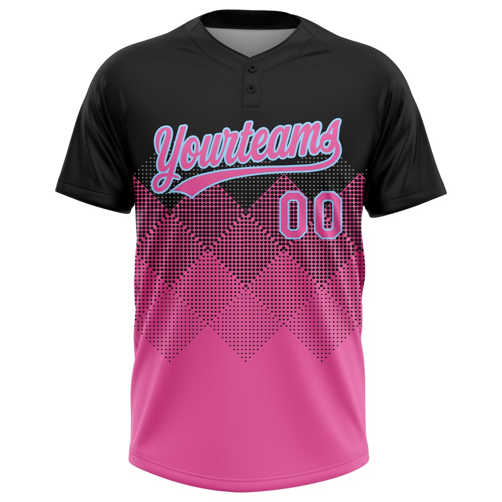 Black Pink Light Blue 3D Pattern Two Button Unisex Softball Jersey, Custom Team Softball Jersey Black Pink Light Blue 3D Pattern Two Button Unisex Softball Jersey, Custom Team Softball Jersey