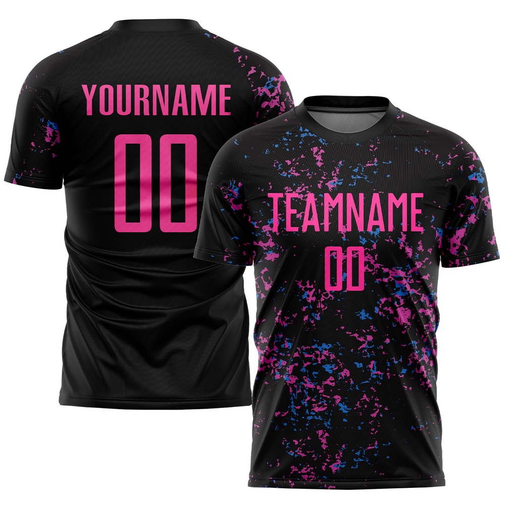 Black Pink Light Blue Sublimation Soccer Uniform Jersey, Custom Team Soccer Jersey Shirt
