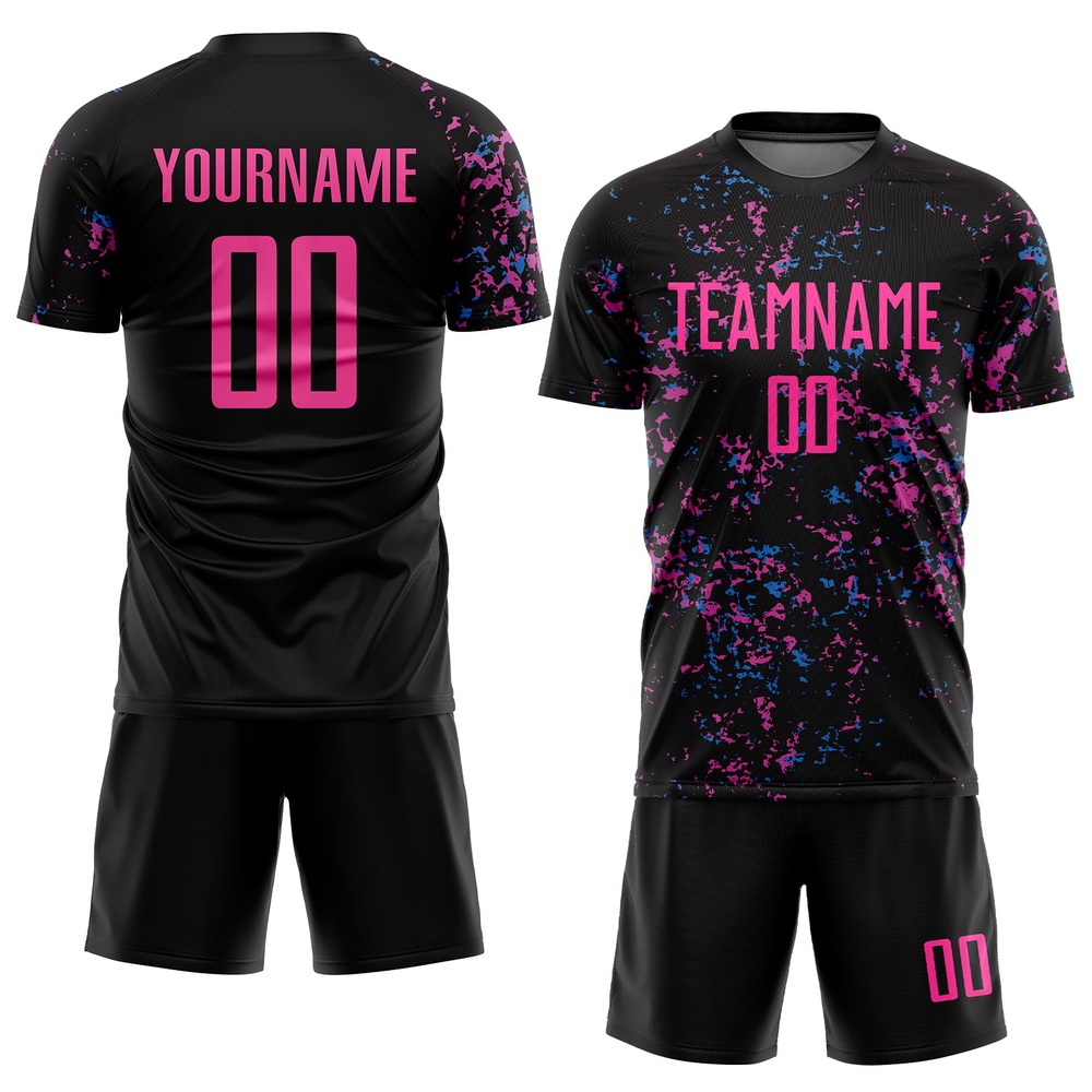 Black Pink Light Blue Sublimation Soccer Uniform Jersey, Custom Team Soccer Jersey Shirt